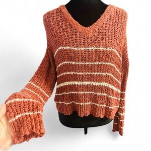 Altar’d State Rust Stripe Chunky Knit Cropped Sweater Size M